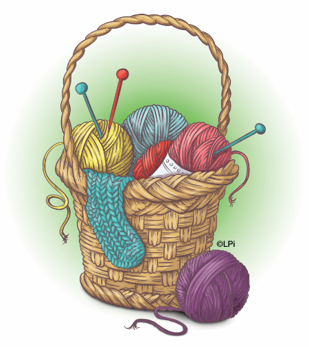 Basket of knitting supplies